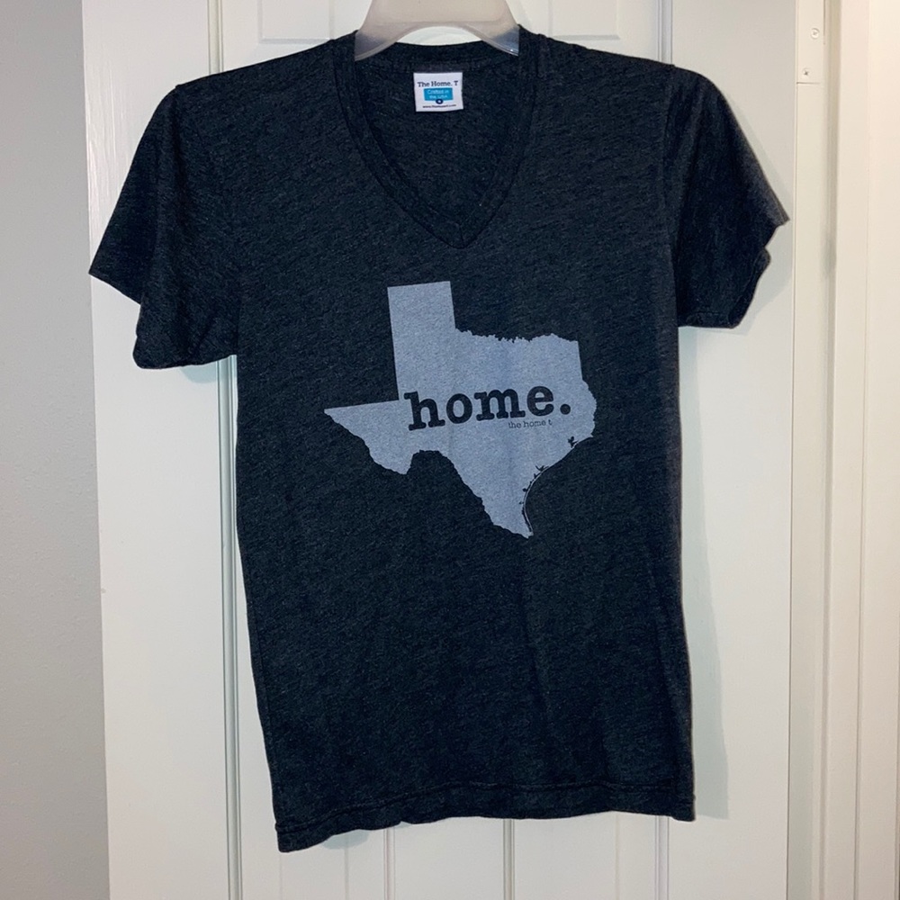 UEC TheHomeT.com Texas T-shirt, v-neck, Size S; Gray